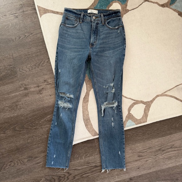 Abercrombie & Fitch Denim - Abercrombie & Fitch | The Skinny High Rise Dark Wash Distressed Cutoff Hem Jeans